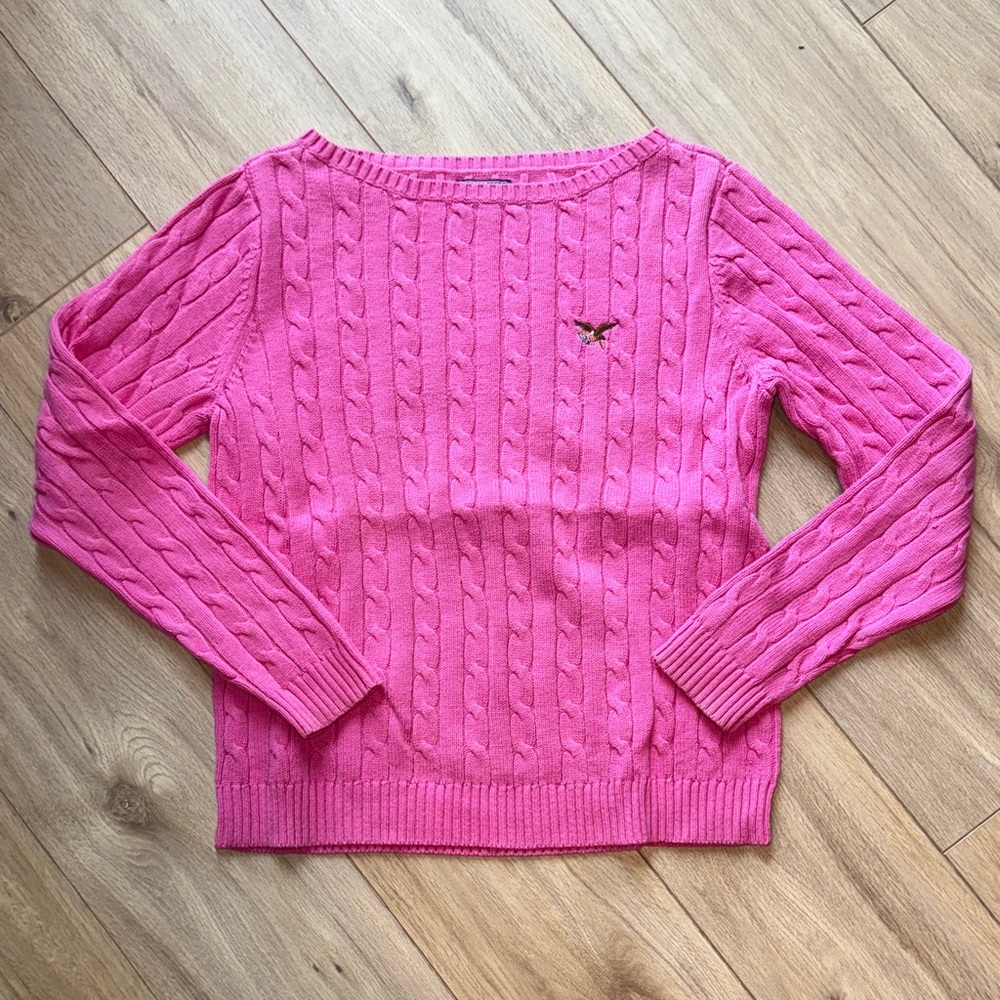 AMERICAN LIVING Long Sleeve Cable Knit Crew Neck Pink Sweater Top - Picture 1 of 4